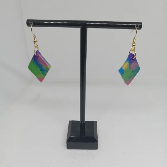 Hand Crafted Multicolor Diamond Earrings - Picture 4 of 6